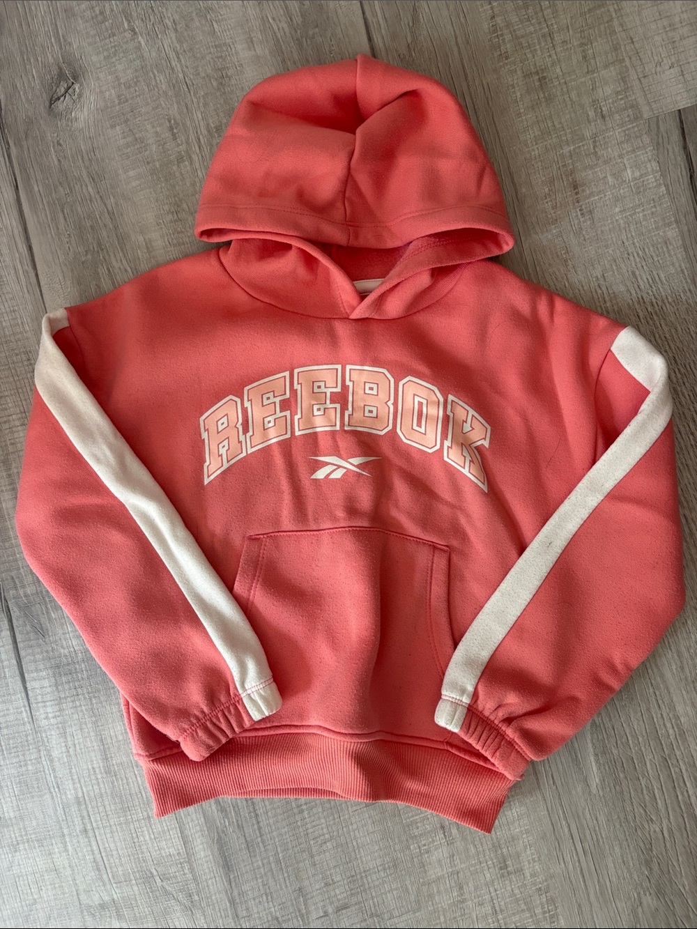 Reebok Coral Hooded Sweatshirt with White Sleeve Stripes